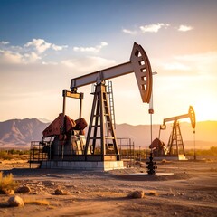 Oil pumps in desert landscape