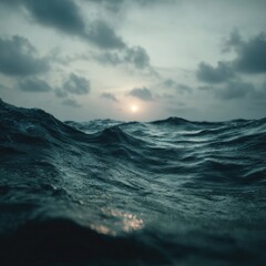 Fototapeta premium Dramatic ocean waves at sunset. Dark, moody scene