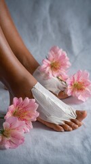Foot care with flowers in a serene setting