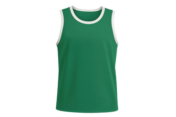 Green basketball jersey sleeveless shirt with white trim on transparent background