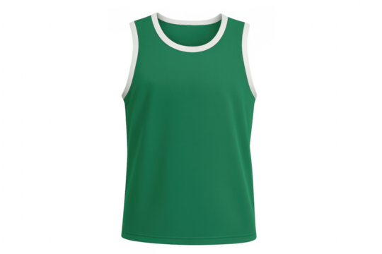 Green basketball jersey sleeveless shirt with white trim on transparent background - Powered by Adobe