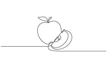 Continuous one line drawing of Apple fruit vector illustration. Editable outline