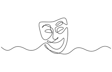 Continuous one line drawing of Humor smile mask vector illustration. Editable outline