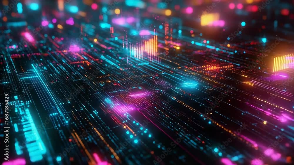Poster futuristic data stream flowing through cyberspace network