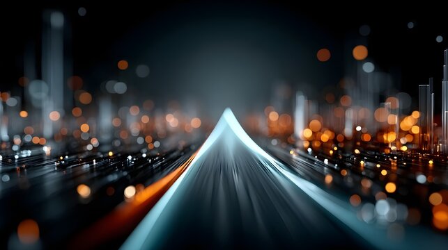 Blue Neon Navy Golden Cyan Quality Visualization Glowing Upward Arrow Pointing Top Right Appearing Inside Futuristic Holographic Ecommerce Web Print Copy Space Template Branding Social M SEO Optimized - Powered by Adobe