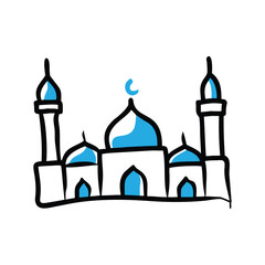 Mosque Doodle Hand Drawn Islamic Architecture Cartoon Vector