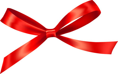 Shiny Red satin ribbon on white background. Christmas gift, valentines day, birthday wrapping element. Isolated on Transparent BG.