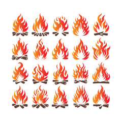 Camp fire flame vector icons logo illustration