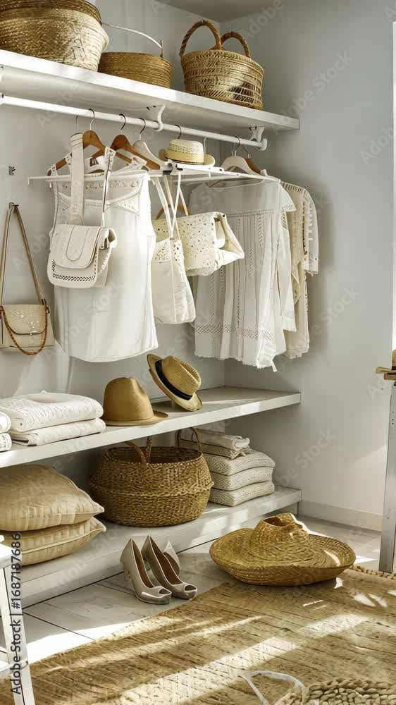 Poster discover practical tips for organizing a minimalist wardrobe in a calm and stylish coastal-inspired 