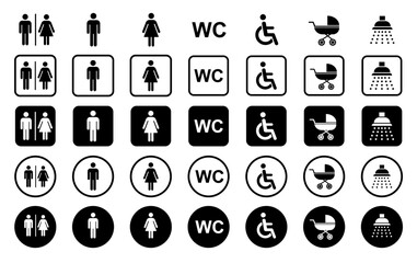 Toilet icon set. Male and female restroom. WC icons set. Vector Illustration