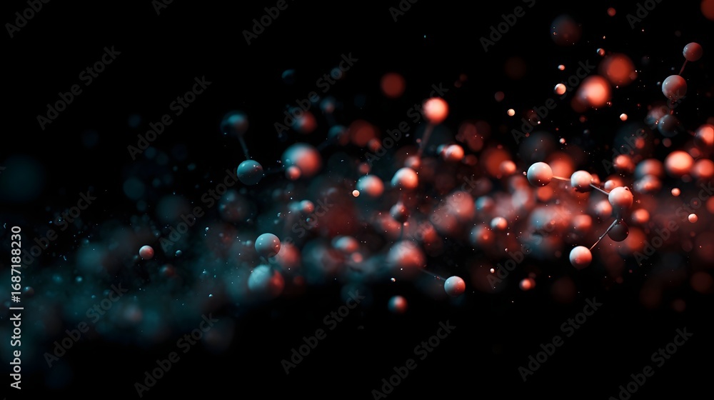 Poster abstract 3d molecular structures with glowing neon effects on a dark background