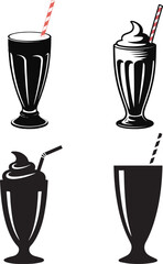 Classic milkshake with whipped cream and striped straw in a tall glass