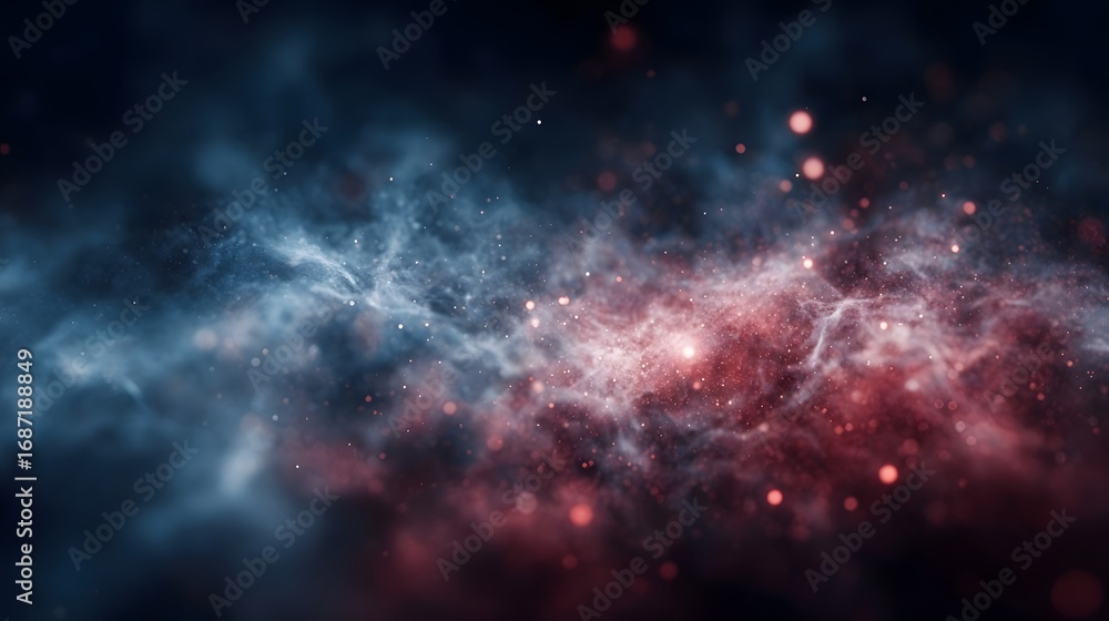 Poster cosmic energy visualization glowing particles and nebulae in deep space