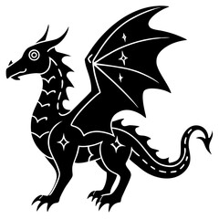 Fototapeta premium Heraldic Dragon Silhouette, a Black Fantasy Creature Emblem for a Logo