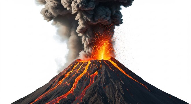 Volcan majestueux crachant lave incandescente fum�e sombre contraste lumi�re intense. AI Generated