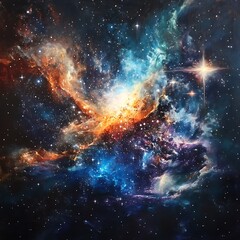 Fototapeta premium Bright cosmic core shining with golden light across spiral galaxy high resolution picture