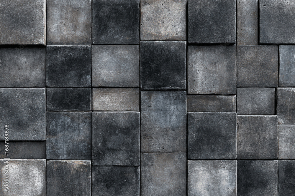 Poster dark gray square tiles arranged in a wall pattern texture background
