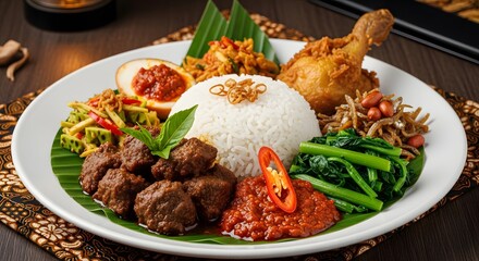Nasi Padang Rice with Rendang and Sambal for Restaurant Marketing