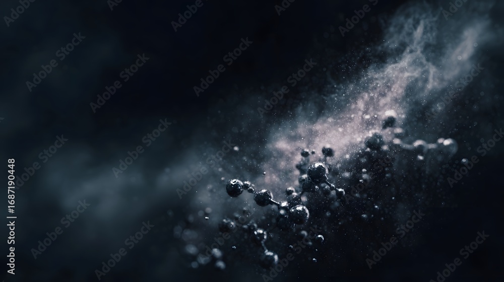 Poster abstract molecular structure with glowing particles and dark background representing scientific conc