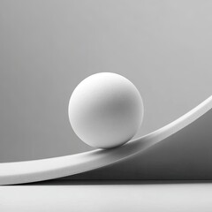 A smooth white sphere rests precariously on a gently sloping white plane