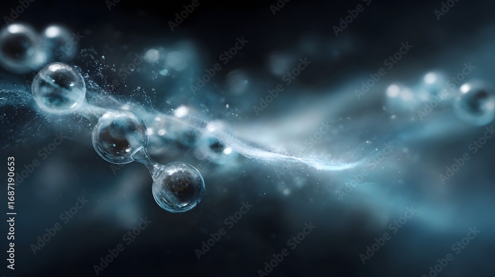 Aufkleber abstract visualization of glowing molecular structures and energetic light waves representing scient