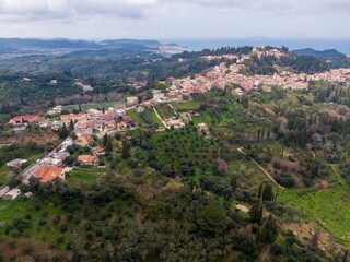 Fototapeta premium Aerial view of a scenic village in Corfu, Greece.
