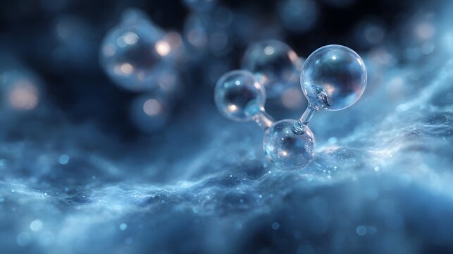 Close up of a glowing molecular structure with an ethereal blue background