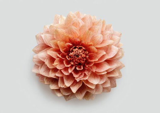 Soft peach dahlia, close-up,  pale background