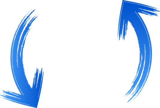 Blue Paint Brush Stroke Curved Arrows Isolated on Transparent Background