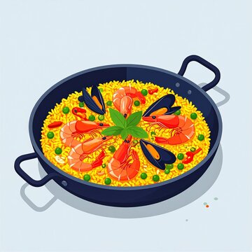 paella dish with seafood, yellow rice clip art preview