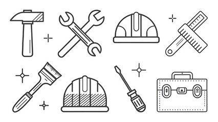 Obraz premium Construction tools and equipment arranged in a pattern on a white background