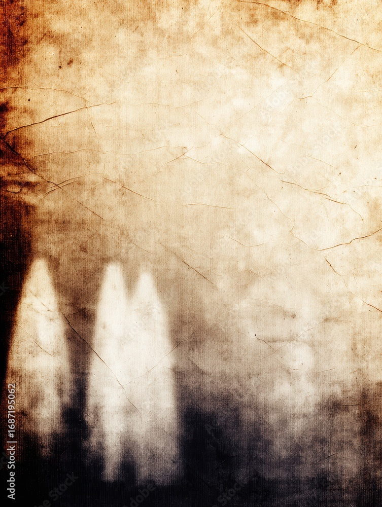 Poster abstract textured background featuring blurred shapes resembling figures in a dimly lit environment