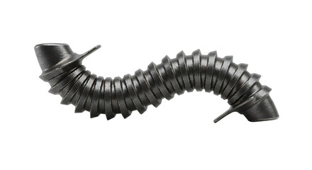 FARMING - Flexible black corrugated drainage pipe with a curved shape isolated on white background, perfect for plumbing and irrigation projects