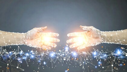 Two hands meeting, digital connection