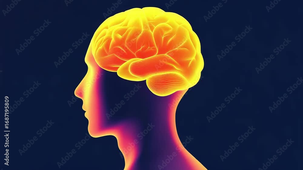 Aufkleber human brain showing activity in profile view on dark background
