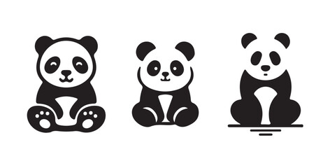 Obraz premium Panda vector icon, Panda icon silhouette set, cute animal vector, black and white background, vector illustration eps 10.