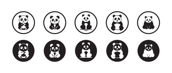 Panda silhouettes set, Panda cartoon vector, panda vector icon,  vector silhouette design, isolated white background, vector illustration eps 10. © MDABDUR
