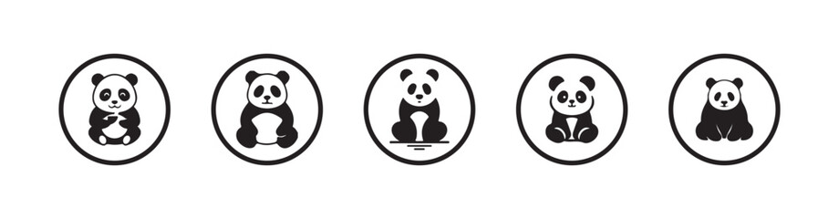 Panda silhouette, wildlife animal symbol, Collection of cute black and white panda bear, vector illustration  eps 10.  