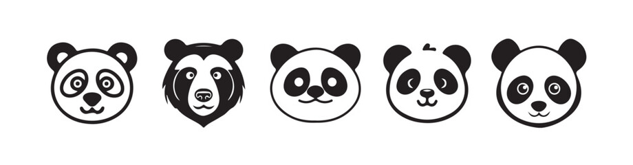 Panda vector icon, Panda icon silhouette set, cute animal vector, black and white background, vector illustration eps 10.