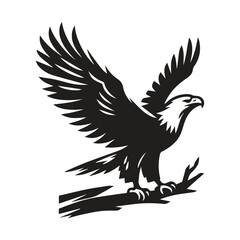 Fototapeta premium A bald eagle standing on a tree branch wings slightly lifted vector illustration