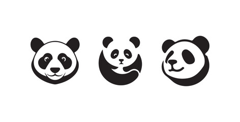 Panda silhouettes set, Panda cartoon vector, panda vector icon,  vector silhouette design, isolated white background, vector illustration eps 10.