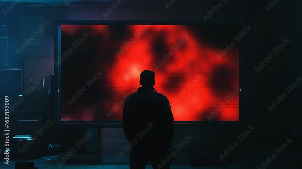 Aufkleber technician observing virus simulation on large screen in futuristic laboratory