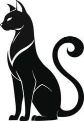 Sleek black cat silhouette with elegant curled tail, embodying mystery and grace