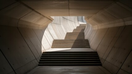 Fototapeta premium Modern Concrete Staircase Architectural Perspective Geometric Design and Sunlit Ascent Concept