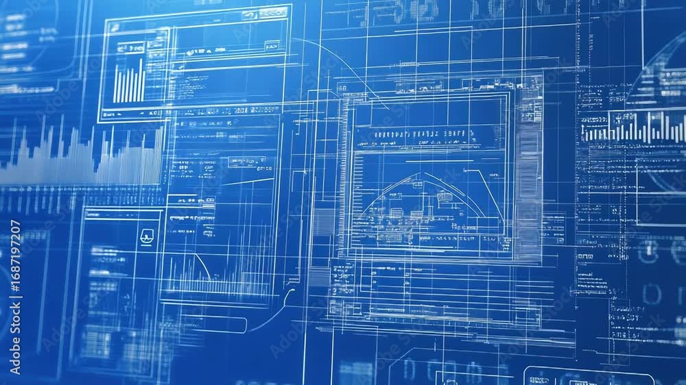 Aufkleber futuristic interface displaying complex data analysis and charts on blue background