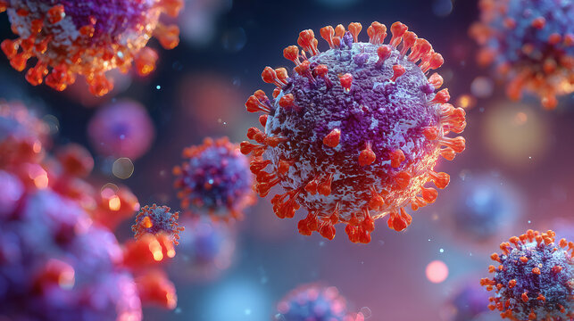 Human pathogenic viruses, generative AI illustration emphasizing their diversity and unique forms.