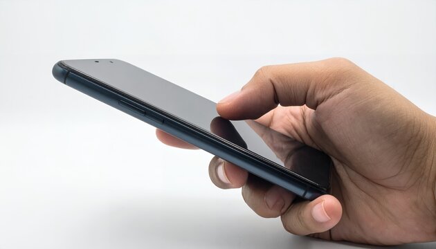 Hand holding smartphone, swiping and tapping, perfect for mobile app advertising and tech concepts