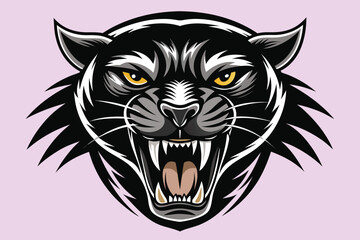 Obraz premium Fierce black panther roaring with sharp teeth and glowing yellow eyes, symbolizing power and danger