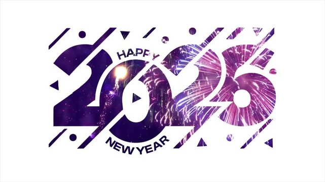 happy new year 2026 text animation with neon and fire effect , 4k video