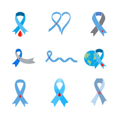 Blue Awareness Ribbon Icon Set – Health, Support & Advocacy Symbols Vector Collection